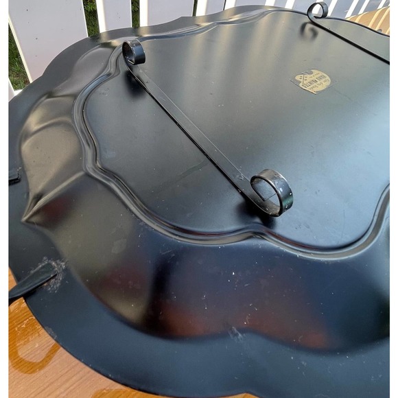 Black Vintage Hand-Painted Footed Toleware Serving Tray, Floral, Made in USA - Picture 9 of 10